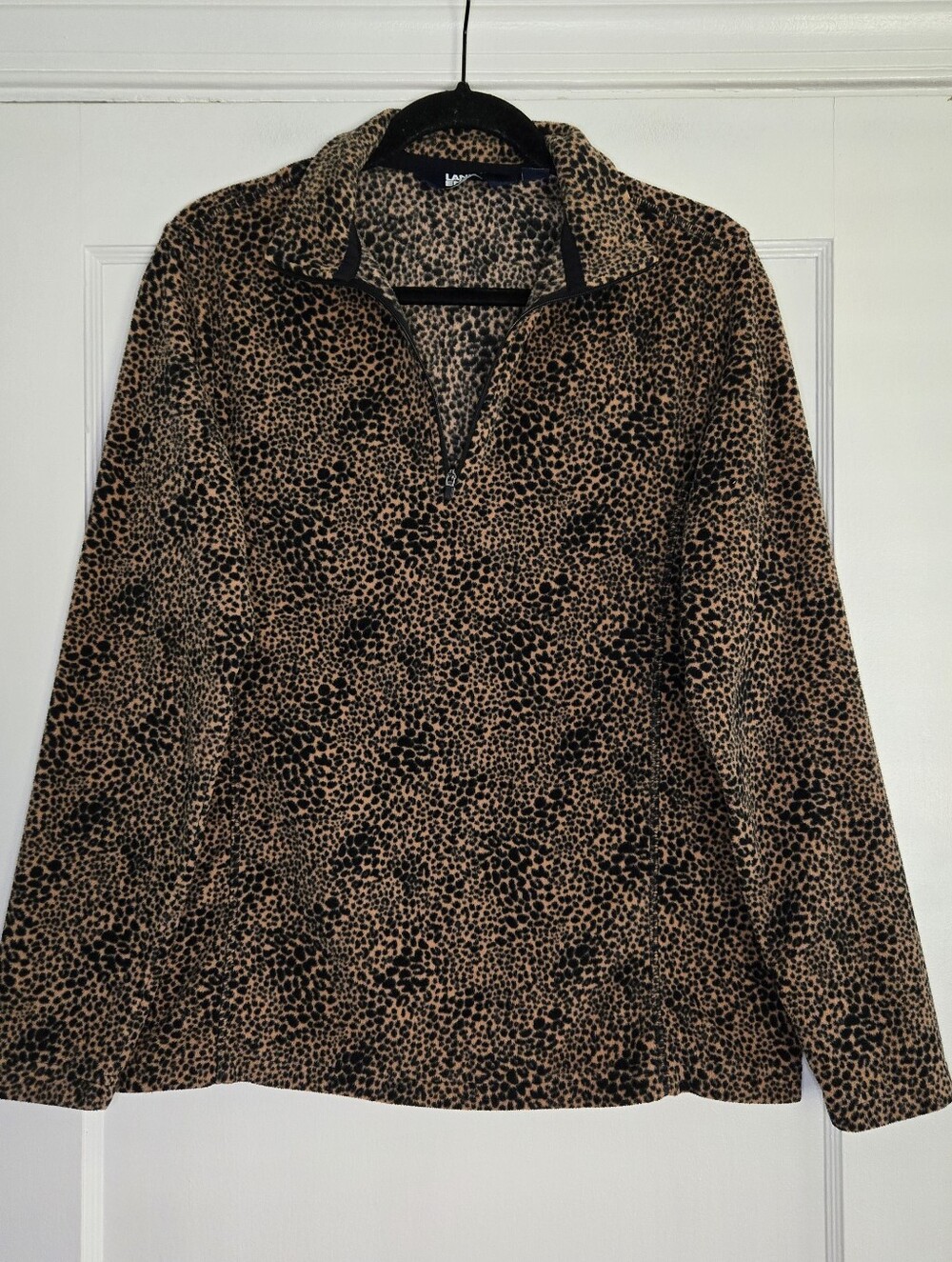 Lands' End Cheeta Print Fleece Half Zip Sweater Women's Medium